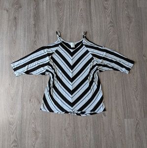 Ella Moss Black & Grey Stripe Cold Shoulder Top